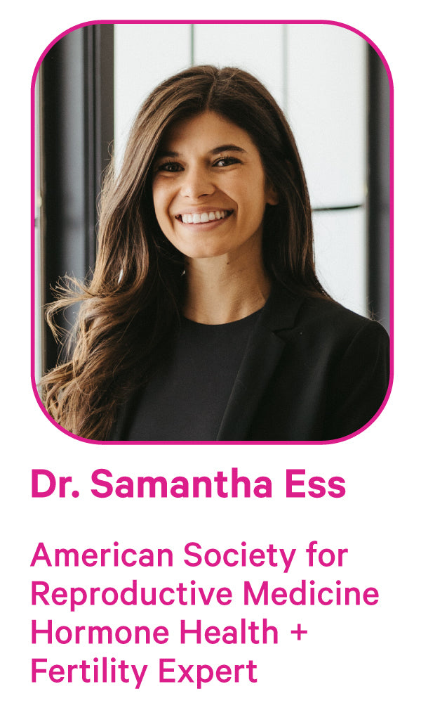 Portrait of Dr. Samantha Ess with text indicating her expertise in reproductive medicine and hormone health.
