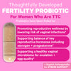 A closeup of a capsule. Thoughtfully developed fertility probiotic for women who are TTC.