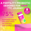 A fertility probiotic designed for your TTC journey. 75% of all women experience vaginal infections which can interfere with fertility. White UV protected bottle for vitamin quality.