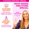 Amy Suzanne, found and CEO, smiling and waving. What makes Pink Stork special.