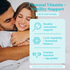Happy couple smiling and embracing. Prenatal vitamin + fertility support. All-in-one fomula.