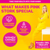 An image of Amy (CEO, Founder + Mom of 6) dressed in yellow. Take your health into your hands. What makes Pink Stork Special? Customer Obsessed, Prayed over Products, Women-Owned + Women-Run.