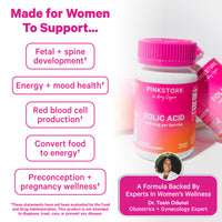 Pink Stork Folic Acid supplement listing support