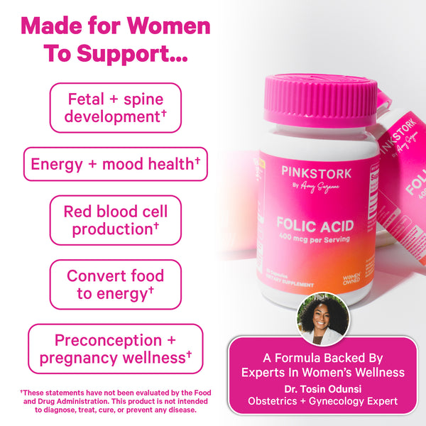 Pink Stork Folic Acid supplement listing support