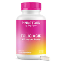 Front image of a folic acid supplement bottle