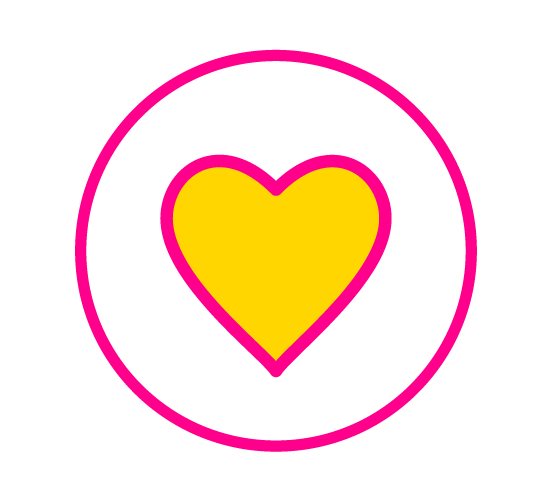 a yellow heart with a pink outline