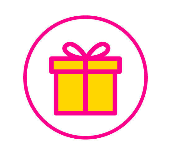 icon of a yellow gift box with a pink bow