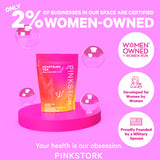 An image of Pink Stork Heartburn Tea on a platform. Only 2% of businesses in our space are certified women-owned.