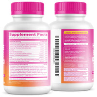 Two supplement bottles with pink caps on a white background