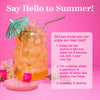 Glass of iced tea with straw and mini umbrella. Say hello to summer! Directions on how to make Pink Stork teas iced.