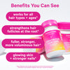 Three bottles of Pink Stork Keratin for Hair Loss leaning against each other. Benefits you can see.