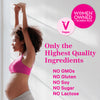 A pregnant woman stretching. Only the Highest Quality Ingredients. No GMOs. No Gluten. No Soy. No Sugar. No Lactose.