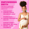 An image of a smiling pregnant woman with a pink background. Empowering Birth: Ingredients traditionally recommended by doulas + midwives to: Prepare body + support uterus for gentle labor. Nourish body + support postpartum health. Support stress + emotional wellness before + after childbirth.