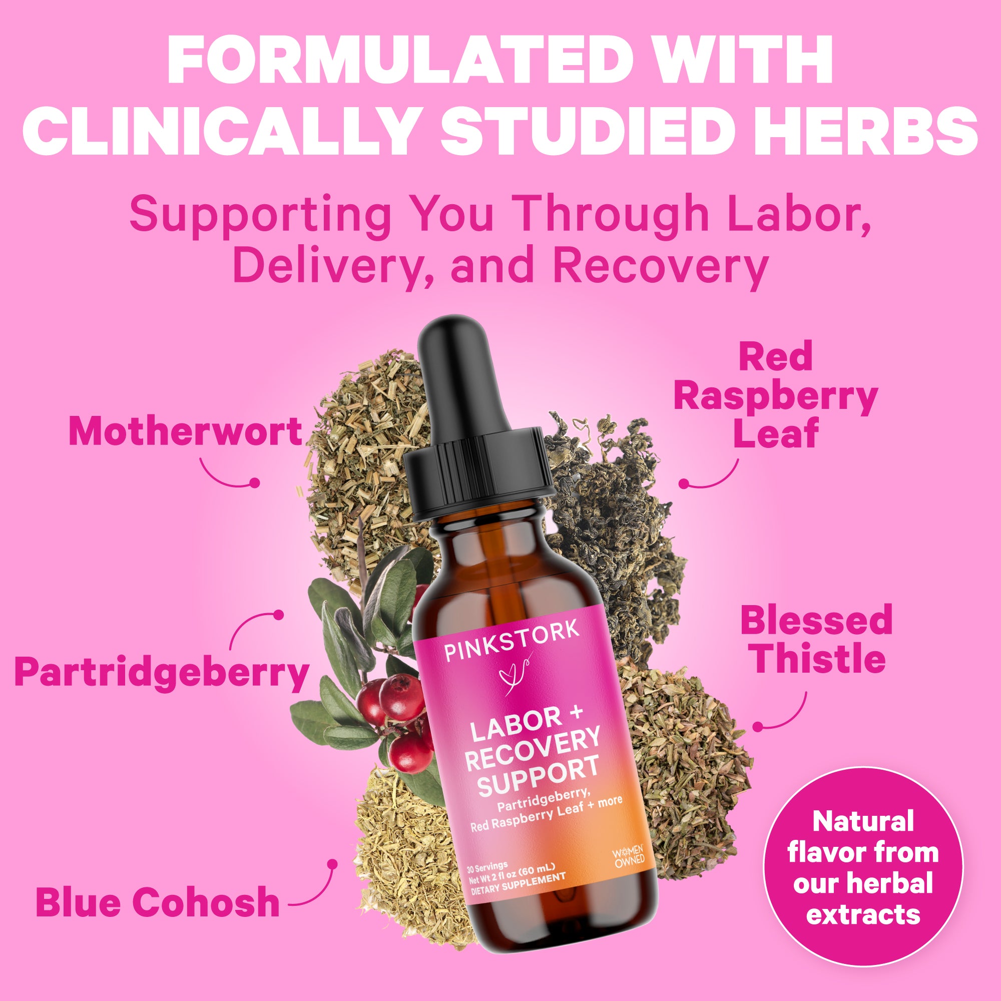 Pink Stork Labor & Recovery Tincture: Herbal Support for 3rd Trimester &  Postpartum