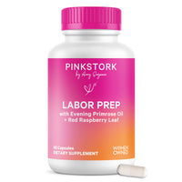 Pinkstork Labor Prep supplement bottle with pink cap on a white background