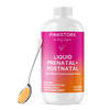 Pink Stork Liquid Prenatal + Postnatal with spoon leaning against it.