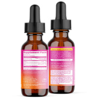Two amber glass bottles with black dropper caps on a white background
