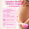 close up of pregnant woman holding her baby bump. Complete morning sickness support for during pregnancy. USDA Organic.