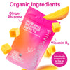 Pink Stork Morning Sickness Sweet Ginger Mango bag with slices and chunks of mango floating around it. Organic ingredients - ginger rhizome and vitamin b6.