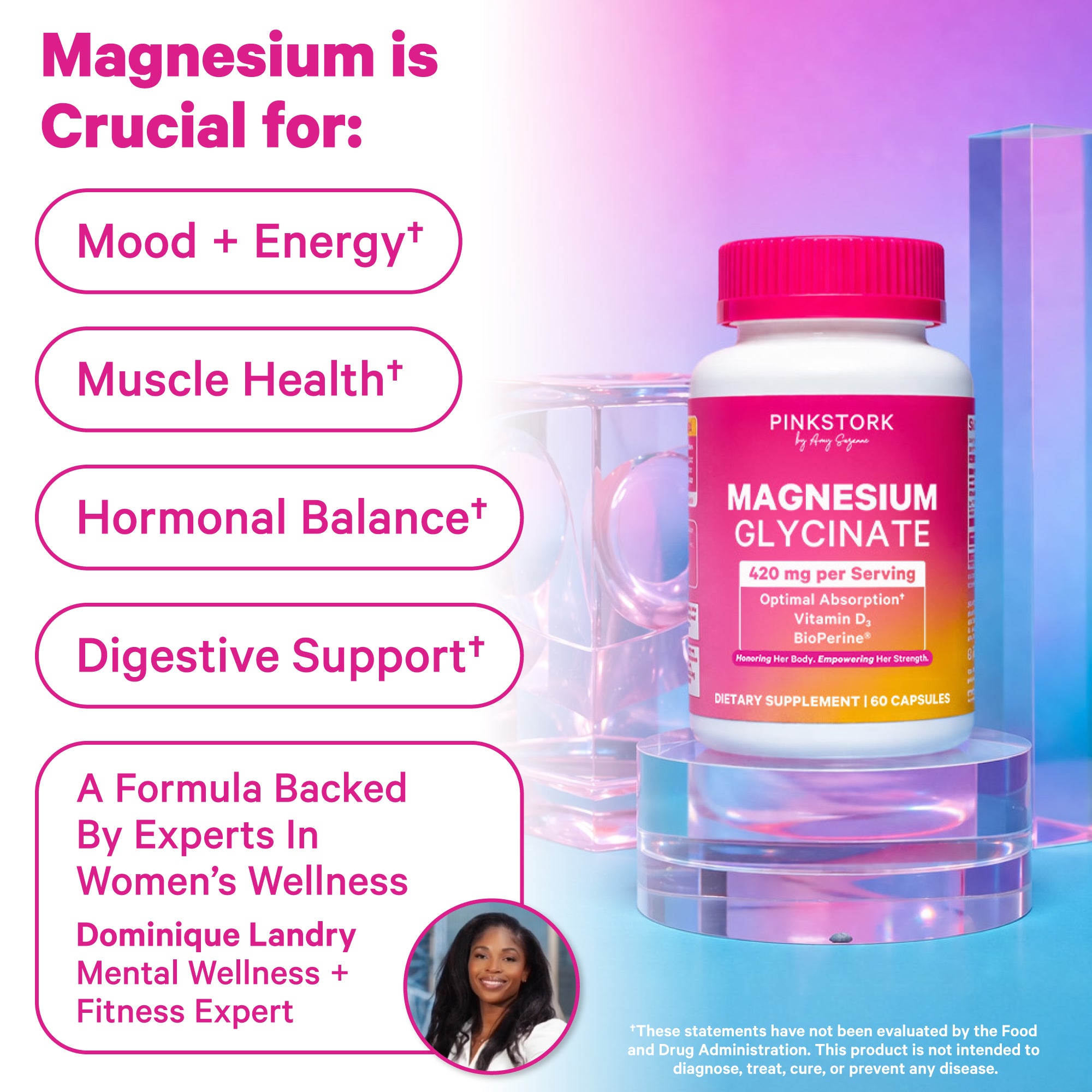 Magnesium glycinate supplement highlighting benefits.