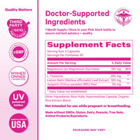 Magnesium Glycinate L-Theanine Lemon Balm Supplement Facts Panel