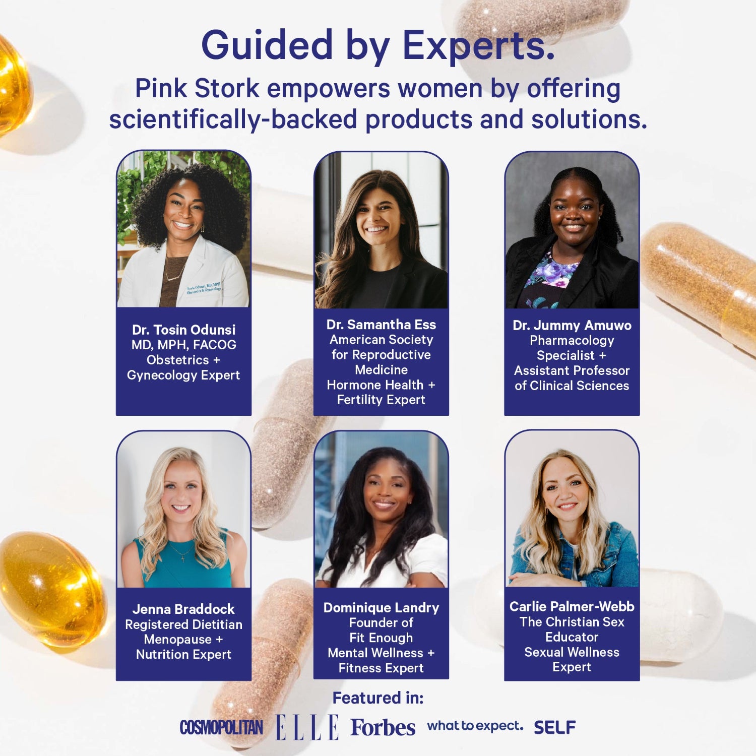 Advertisement for Pink Stork featuring experts in women's health and wellness.
