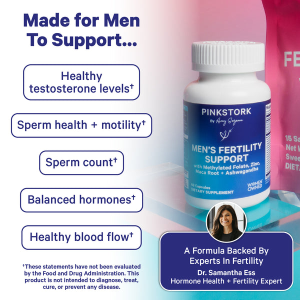 Pink Stork Men’s Fertility Support supplement listing formulated to support