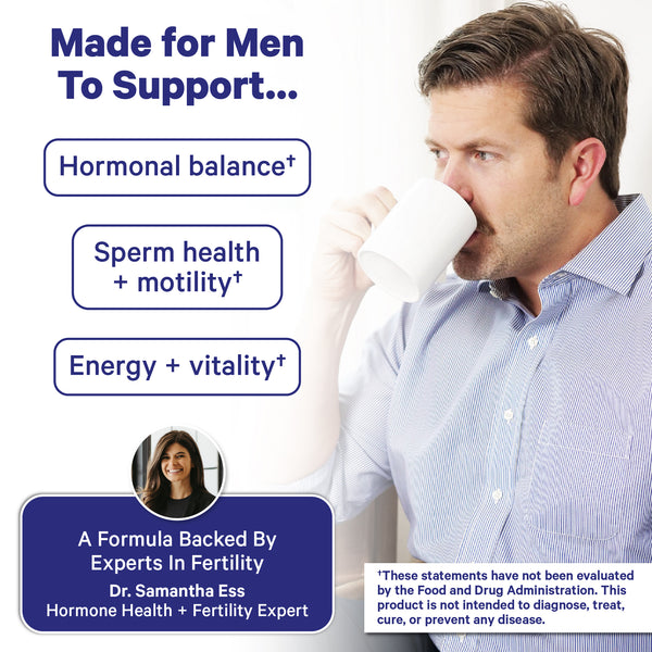 Pink Stork Men’s Fertility Tea listing formulated to support