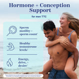 Man carrying a woman on his back at the beach. Hormone + conception support for men TTC.