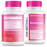 Two supplement bottles with pink caps on white background