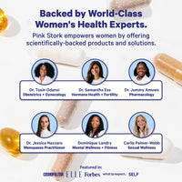 Promotional graphic with the headline 'Backed by World-Class Women's Health Experts.' and text about Pink Stork empowering women.