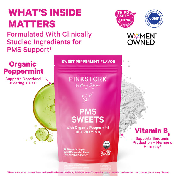Pink Stork PMS Sweets lozenges with organic peppermint oil and vitamin B6