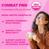 A smiling woman holding a cup of tea. Combat PMS; formulated with you in mind. 