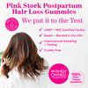 A woman combing her hand through her hair. Pink Stork Postpartum Hair Loss Gummies.
