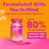 A bottle of Postpartum Mood Support Gummies on a pink pedestal. Formulated with you in mind, supporting you through motherhood. Up to 80% of all women experience baby blues after birth.