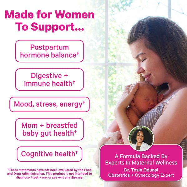 Pink Stork Postpartum Probiotic listing benefits