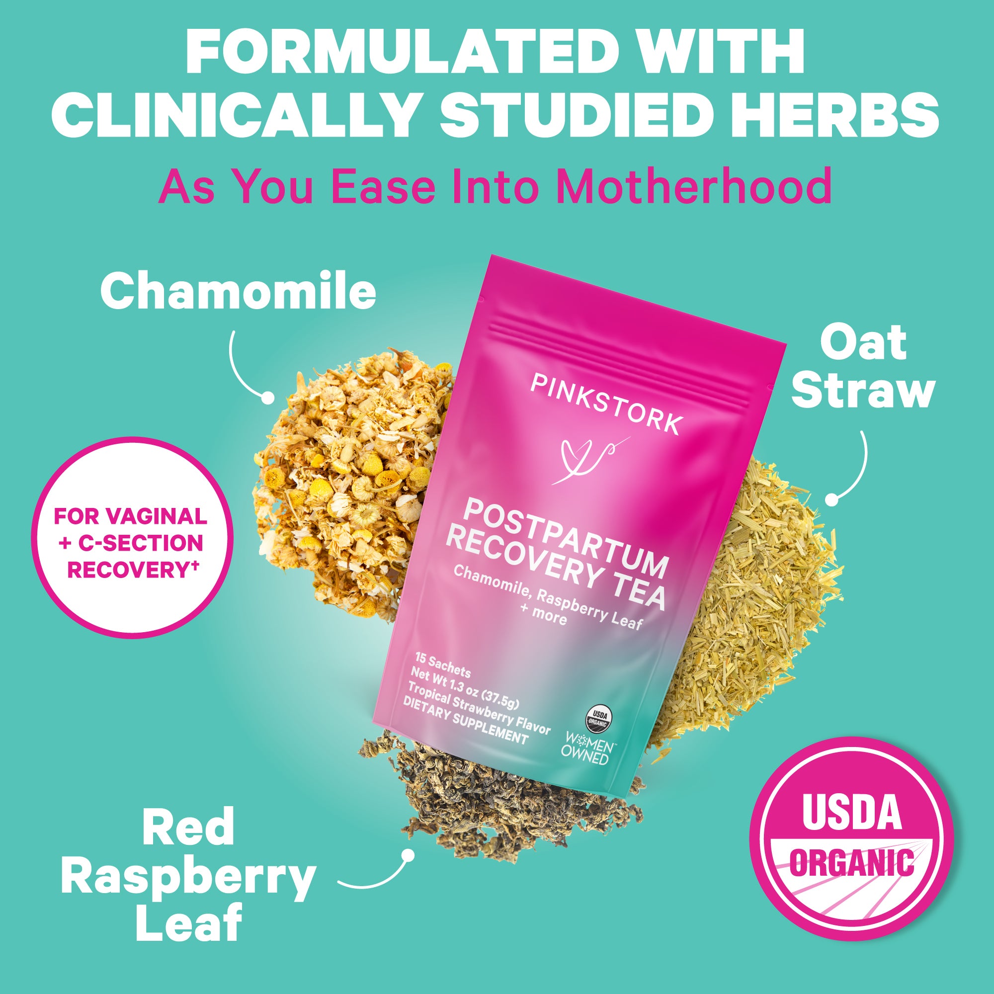 Pink Stork Postpartum Recovery Tea: Postnatal Essentials, Labor +