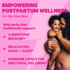 A smiling woman holding her baby. Empowering postpartum wellness for the new mom. 