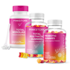 Pink Stork Postpartum Gummy Regimen. Includes Total Monolaurin, Probiotic Gummies, and Total Postnatal Gummies.