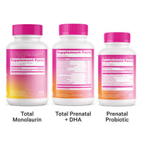 The back of three Pink Stork supplement bottles
