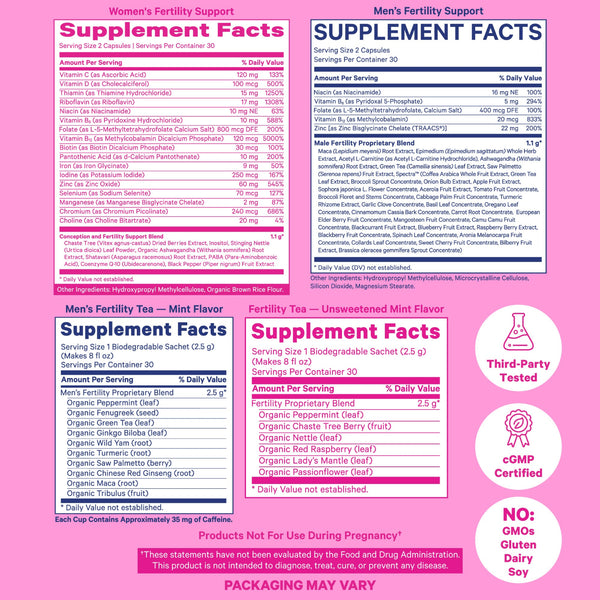 The supplement facts for multiple products