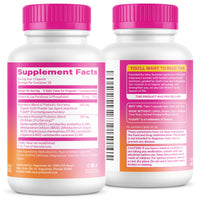 Two supplement bottles with pink caps on a white background