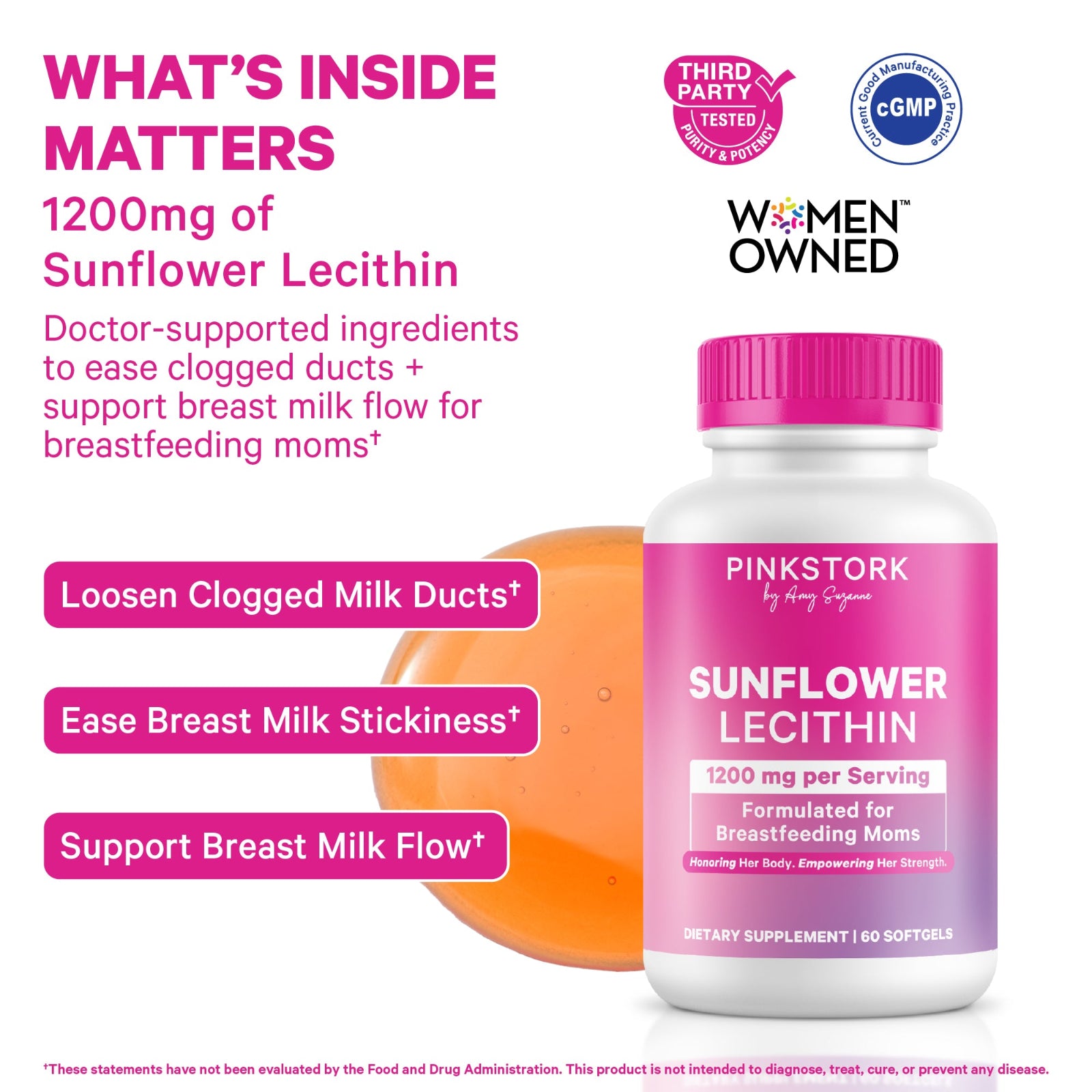 Sunflower Lecithin supplement bottle with pink cap and label, featuring product details and branding on a white background.