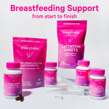 Group of Pink Stork Lactation products. Breastfeeding support from start to finish.