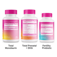 The back of three Pink Stork supplement bottles