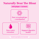 Naturally beat the bloat with ginger and turmeric. Graphics symbolizing benefits from Total Bloat Gummies.