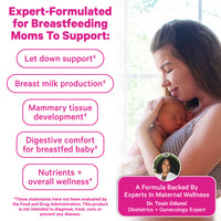 Mother holding a newborn baby with text describing breastfeeding support.
