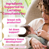 Woman looking down at her baby while it nurses. Ingredients supported by lactation consultants.