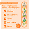 For breastfeeding women. Blend of 5 organic herbal Galactagogues. Moringa, Blessed Thistle, Alfalfa, Milk Thistle, Fennel.