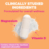 A close up of a capsule of Total Magnesium and closeups of Magnesium and Vitamins D. Clinically studied ingredients formulated for overall wellness. Contains Vitamins D for maximum magnesium absorption.